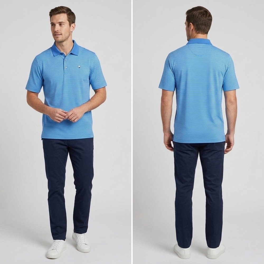 Southern Shirt Mens Large Blue Striped Performance Polo Short Sleeve Golf Shirt
